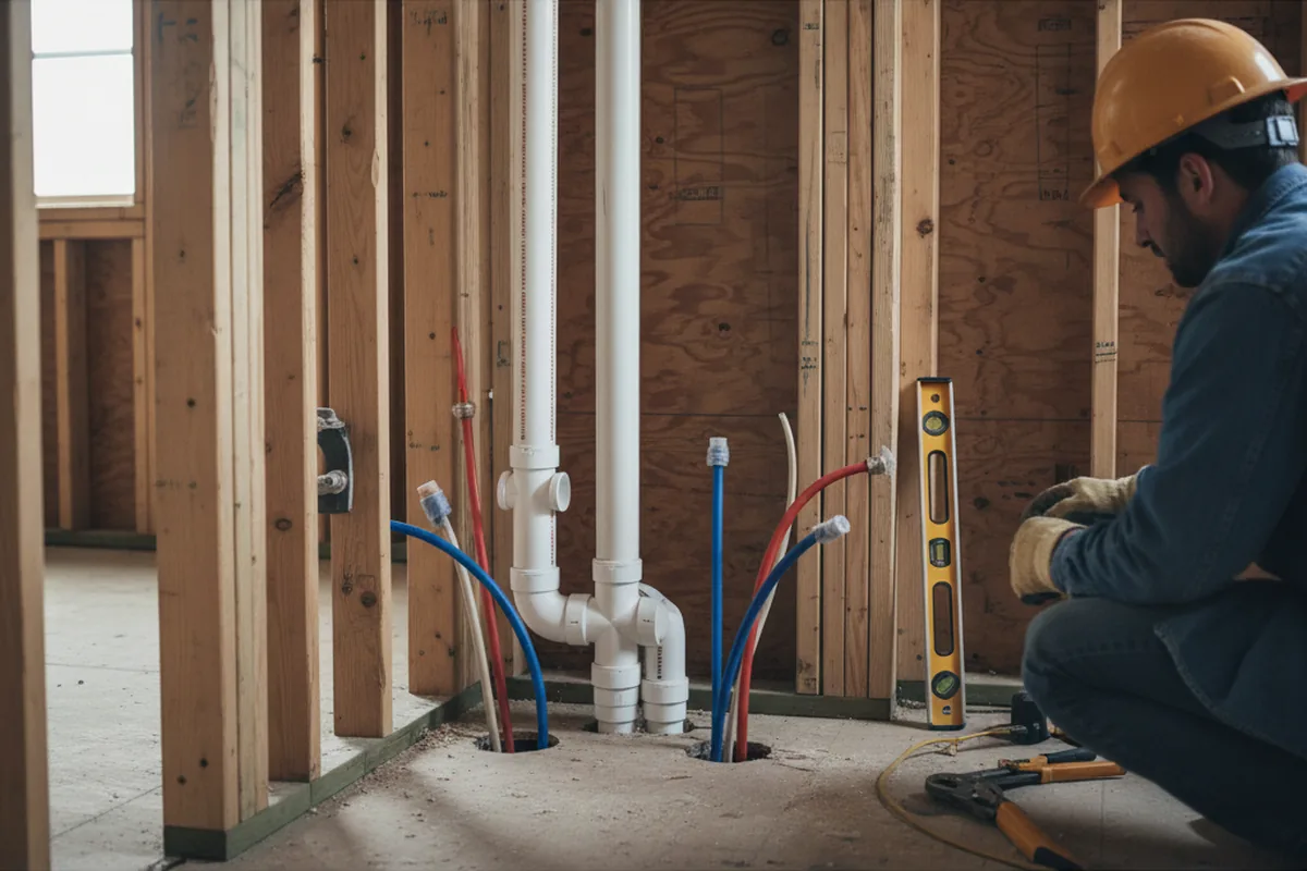 Drain and supply rough-in during Leak Detection in Washburn